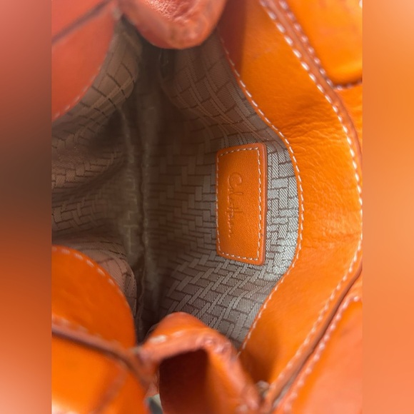 Cole Haan Orange Leather Magnetic Clutch Buckle Silver Pouch - Picture 5 of 6